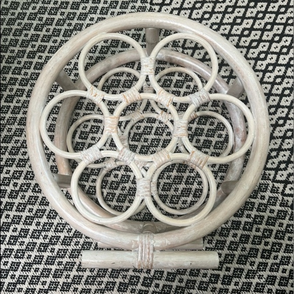 VINTAGE RETRO BOHO RATTAN LARGE ROUND WINE RACK HOLDER UEC